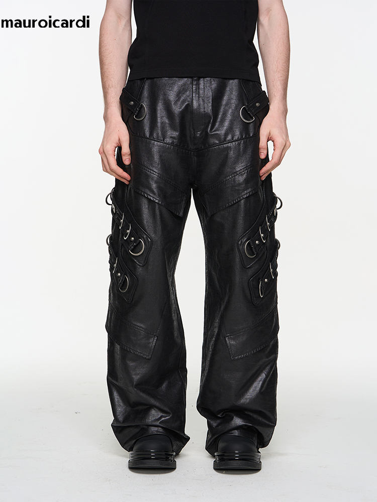 Leather Work Pants - Mauroicardi Wiosna Jesień Cool Handsome Długie