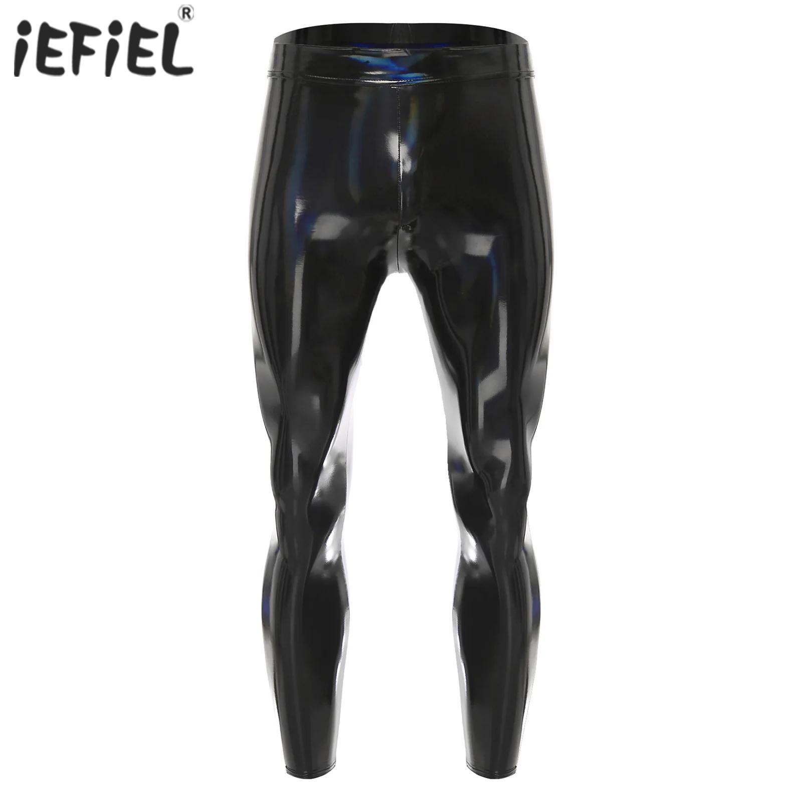 Leather Work Pants - Męskie czarne rajstopy dyskotekowe spodnie legginsy