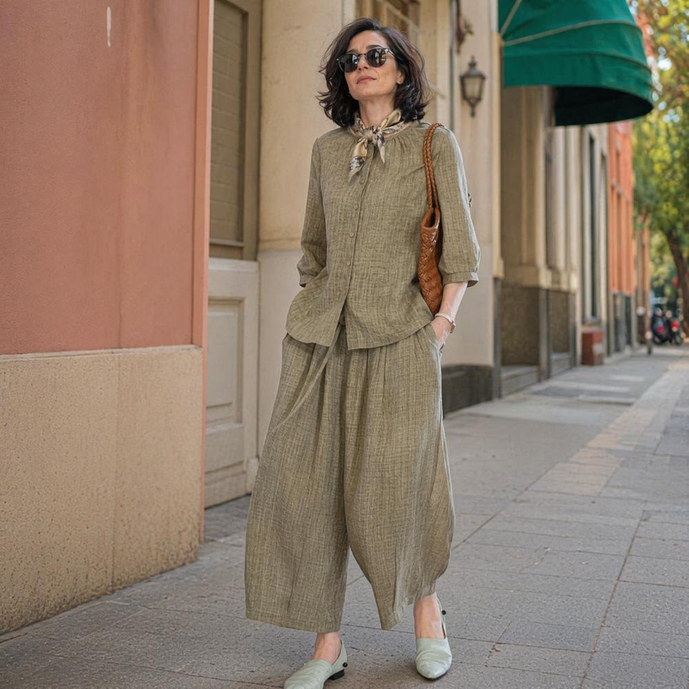 Leather Work Pants - Damski komplet casualowy plus size na