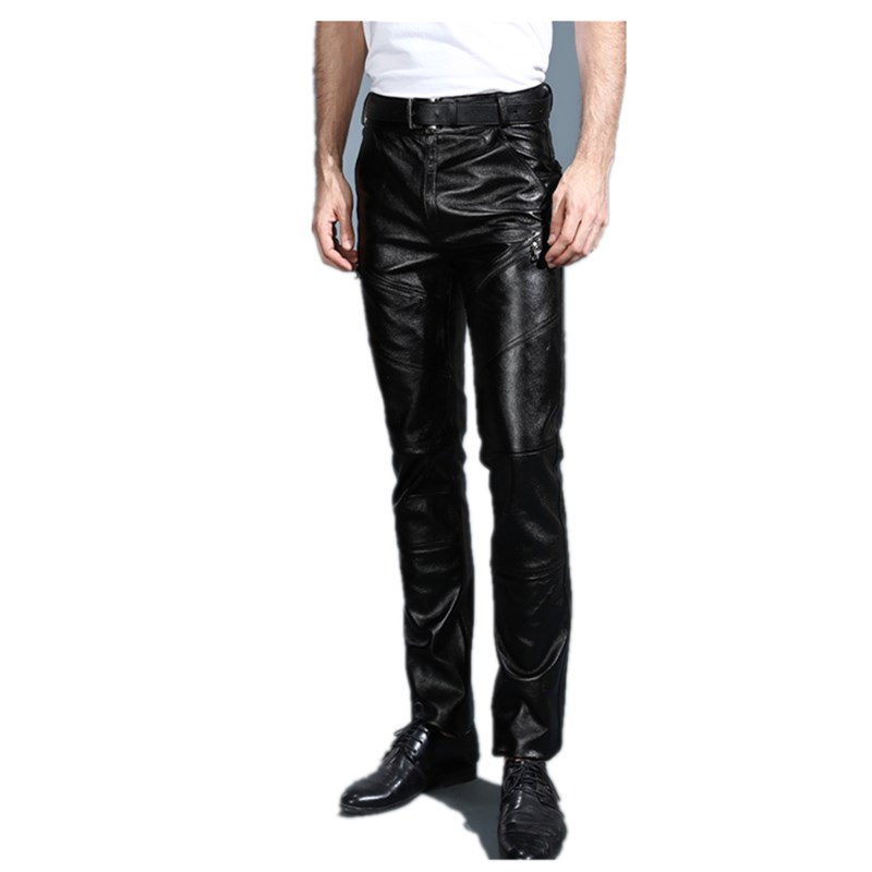 Leather Work Pants - Męskie spodnie młodzieżowe z prawdziwej skóry,
