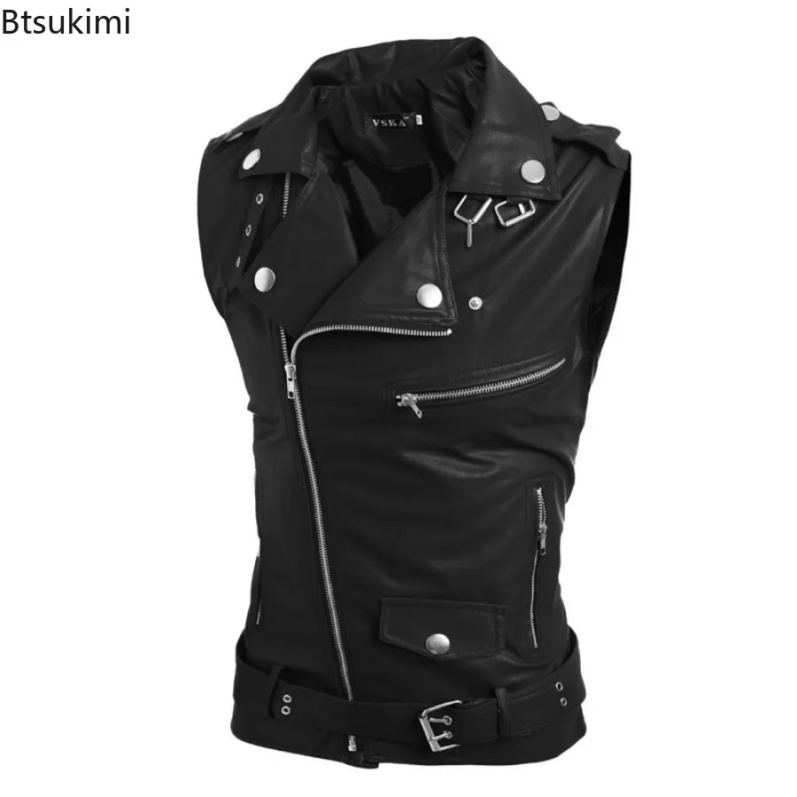 Leather Work Vest - Męska kamizelka z ekoskóry na jesień
