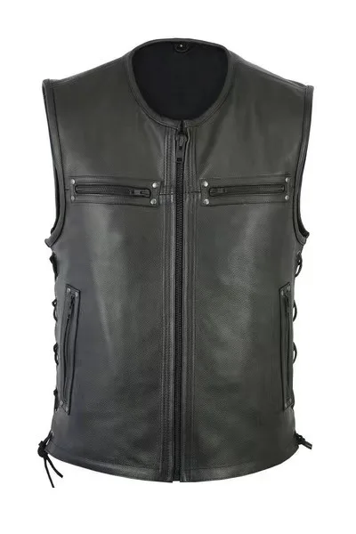 Leather Work Vest - Nowa skórzana kamizelka z wysokim kołnierzem