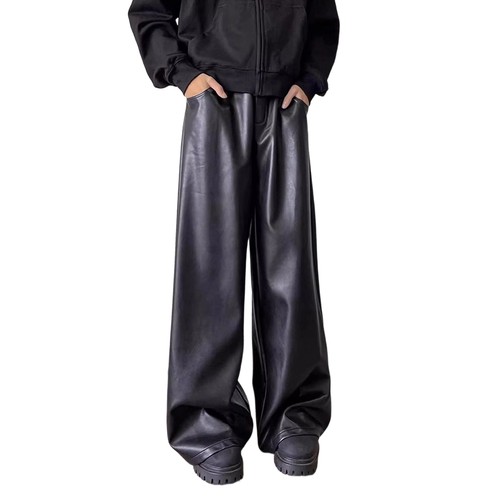 Leather Work Pants - Męskie spodnie retro z imitacji skóry,