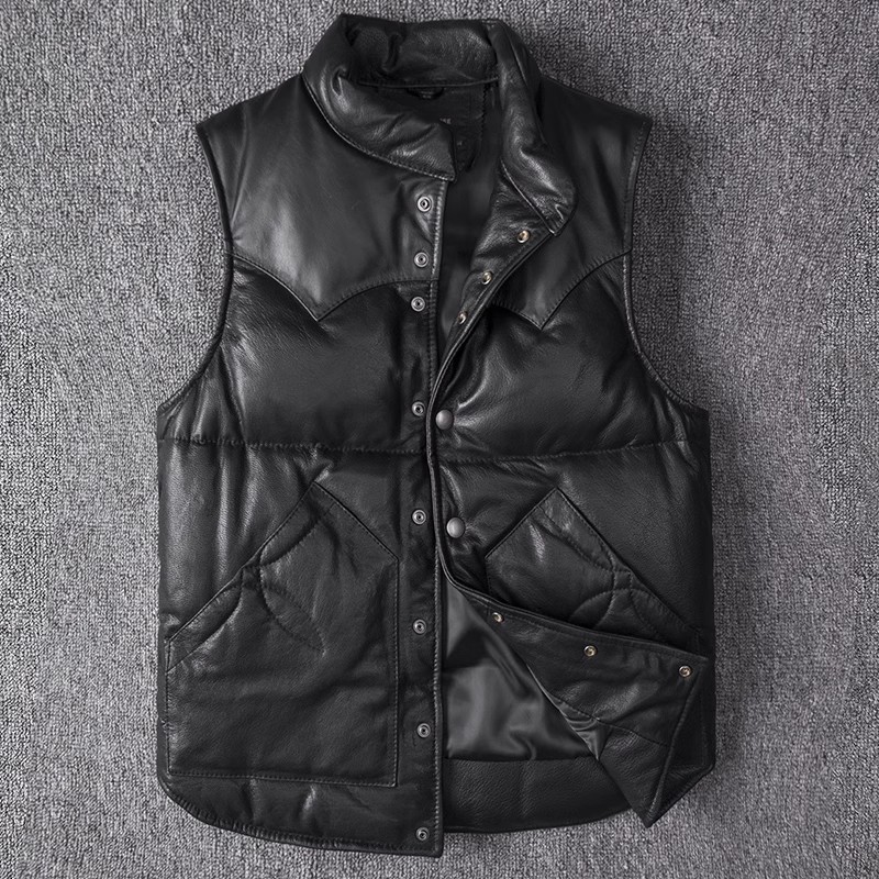 Leather Work Vest - Męska kurtka skórzana slim fit, kamizelka