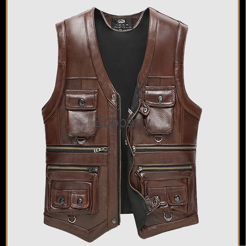 Leather Work Vest - 2024 jesienno-zimowa skórzana kamizelka męska kamizelka